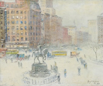 GUY CARLETON WIGGINS, (American, 1883-1962), Union Square, Winter, 1912