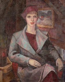HENRYK TWARDZIK, (Polish/American, 1900-1992), Portrait of a Lady in a Red Hat
