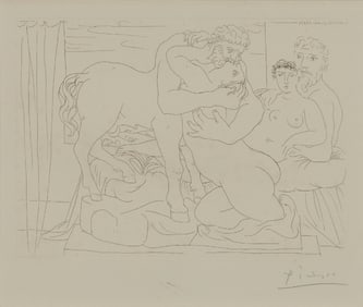 PABLO PICASSO, (Spanish, 1881-1973), Sculpteur et son modèle avec un groupe sculpté représentant