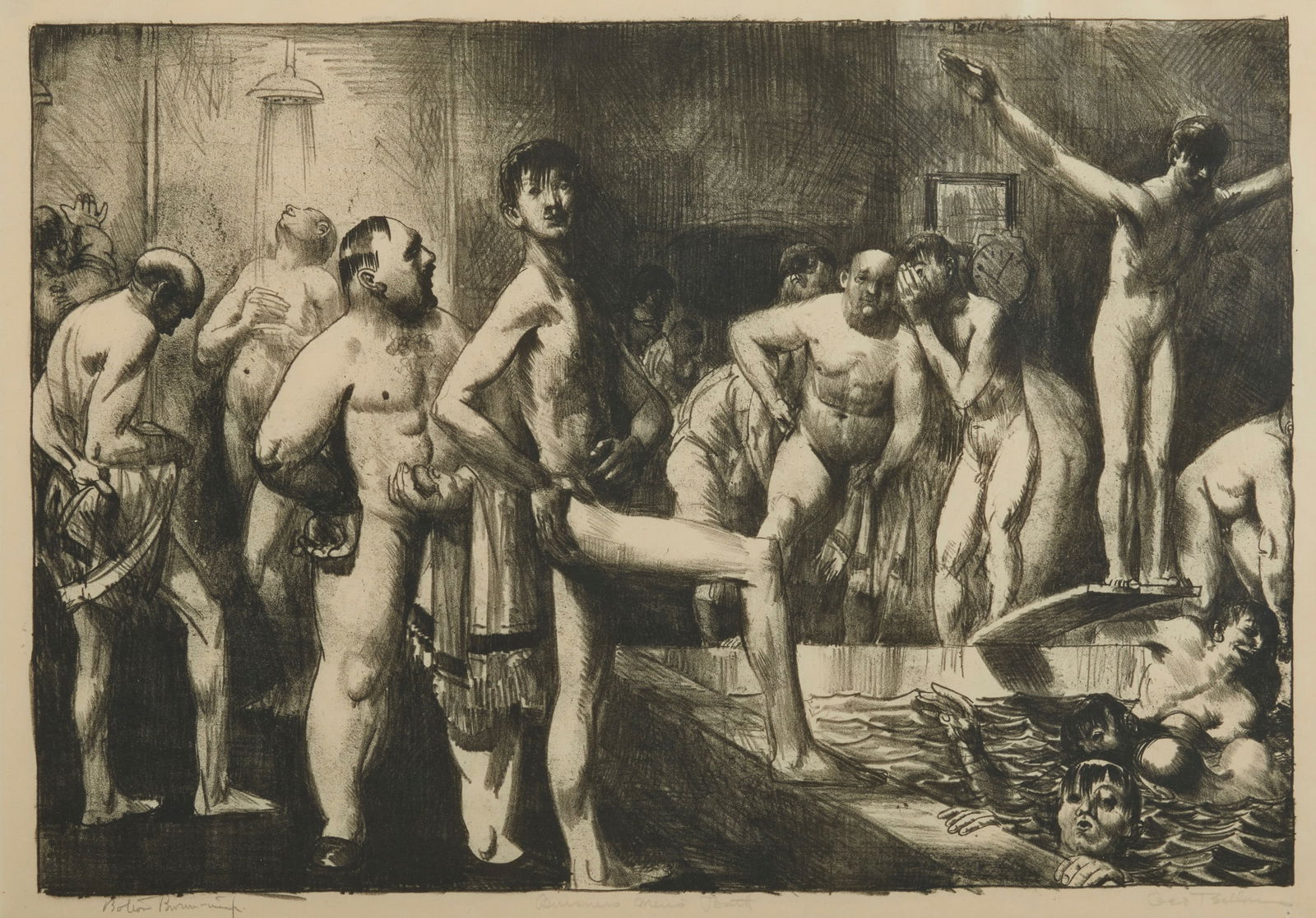 GEORGE BELLOWS, (American, 1882-1925), Businessmen's Bath, 1923: GEORGE BELLOWS(American, 1882-1925)Businessmen's Bath1923, lithographsigned George Bellows lower right; signed by the printer Bolton Brown, imp. lower left; titled centerplate: 11 3