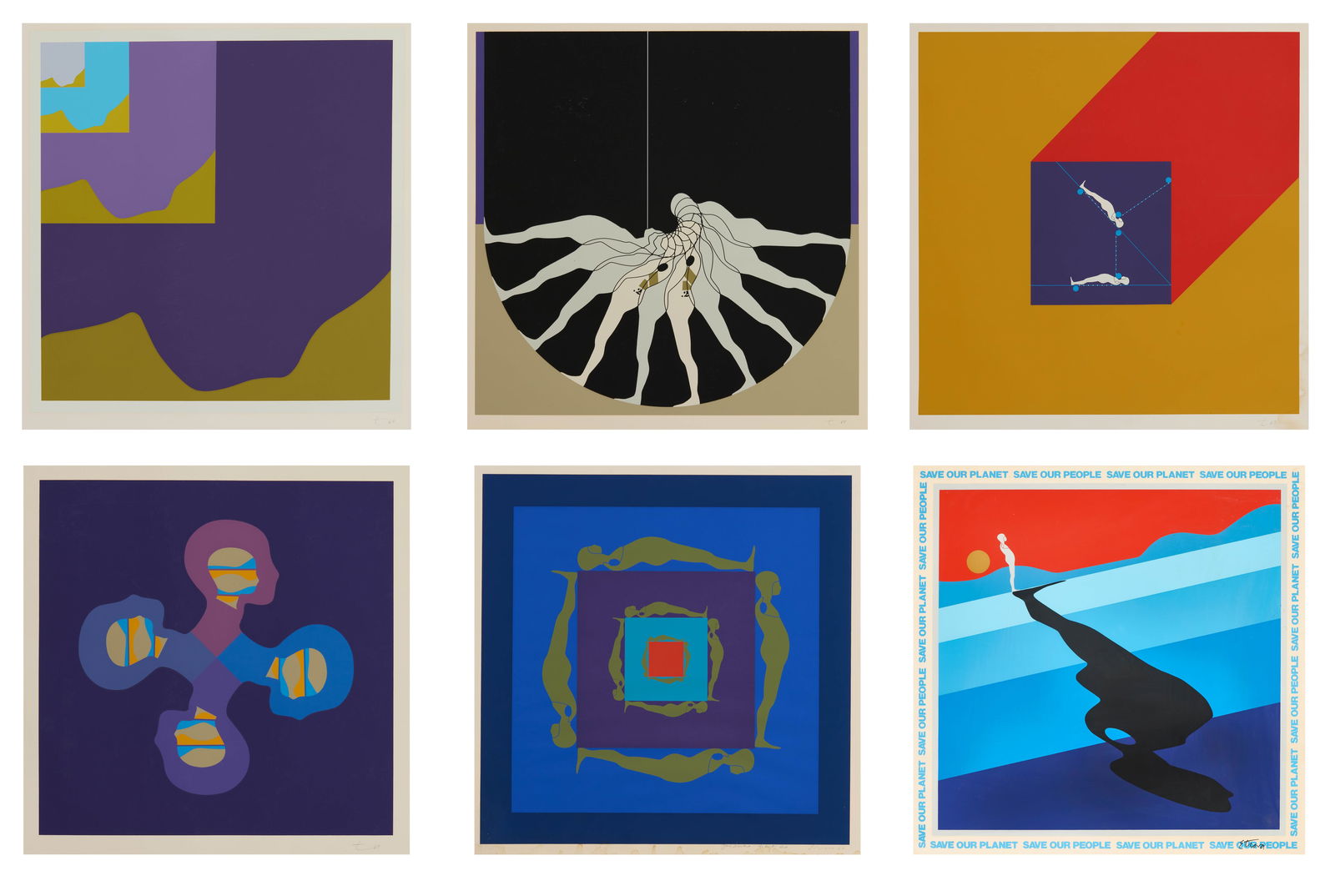 ERNEST TROVA, (American, 1927-2009), Six Works: ERNEST TROVA(American, 1927-2009)Six Worksfive works from the Falling Manscapes series1969, screenprintseach signed and dated T. 69 lower right; one dedicated For Charlie "the best" E.T. 69