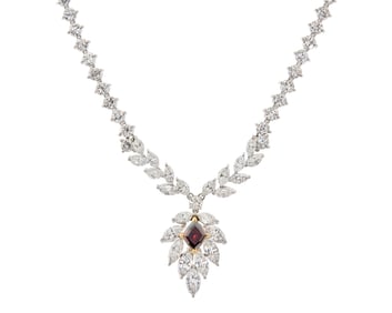 Platinum, 18K Gold, Fancy Dark Orangy Brown Diamond, and Diamond Necklace
