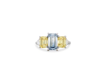 Platinum, Fancy Intense Blue Diamond, Fancy Vivid Yellow Diamond, and Diamond Ring
