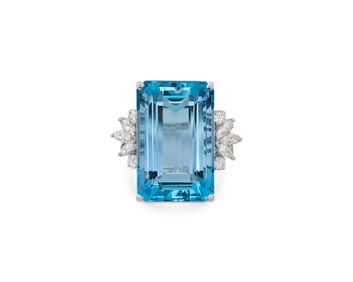 Platinum, Aquamarine, and Diamond Ring