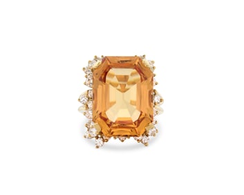 18K Gold, Topaz, and Diamond Ring