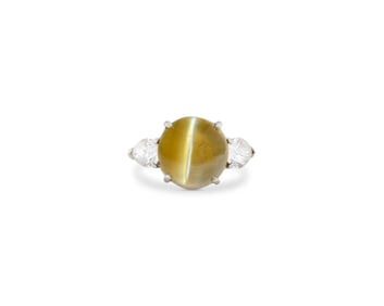 Platinum, Diamond, and Cat's Eye Chrysoberyl Ring