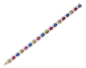 Platinum, Cat's Eye Chrysoberyl, Star Sapphire, Star Ruby, and Diamond Bracelet