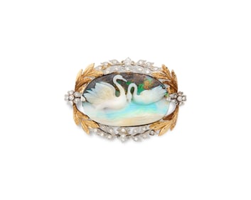 Platinum-Topped-Gold, Opal, and Diamond Brooch
