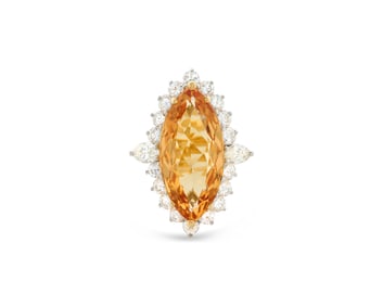 Platinum-Topped-Gold, Orange Topaz, and Diamond Ring