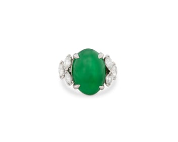 Platinum, Jade, and Diamond Ring