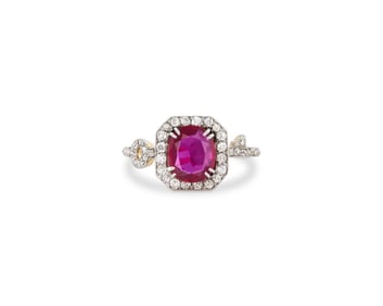 Platinum-Topped-Gold, Burmese Ruby, and Diamond Ring