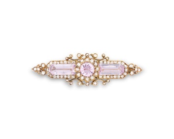 Antique Gold, Pink Topaz, and Diamond Brooch