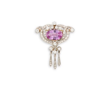 Platinum-Topped-Gold, Spinel, and Diamond Pendant/Brooch