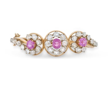 14K Gold, Pink Sapphire, and Diamond Bracelet