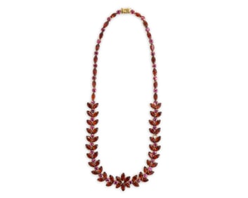 18K Gold, Garnet, and Pink Tourmaline Necklace