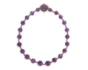 14K Gold, Amethyst, Enamel, and Pearl Necklace/Pendant/Brooch