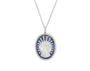 14K Gold, Mother-of-Pearl, Diamond, Sapphire, and Seed Pearl Pendant Necklace
