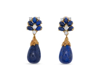 18K Gold, Lapis Lazuli, and Diamond Earrings