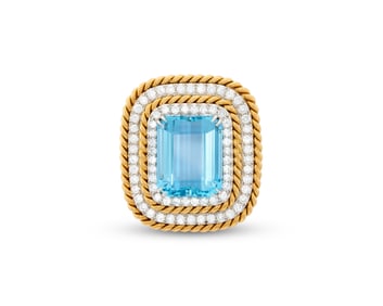 SHREVE, CRUMP & LOW CO. 14K Gold, Aquamarine, and Diamond Brooch
