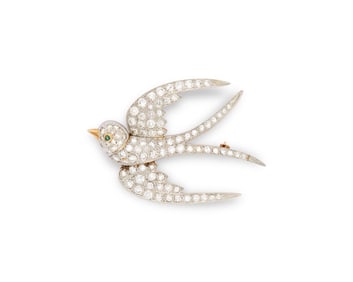 Platinum-Topped-Gold, Diamond, and Tourmaline Brooch