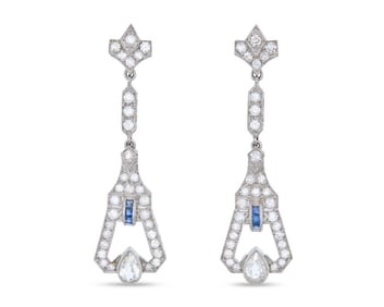 Platinum, Diamond, and Sapphire Earrings