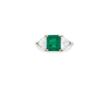 Platinum, Colombian Emerald, and Diamond Ring
