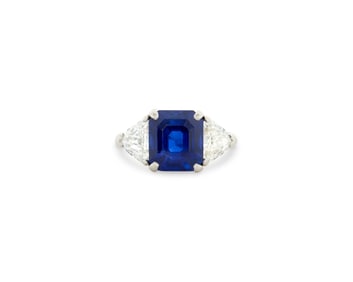 Platinum, Kashmir Sapphire, and Diamond Ring