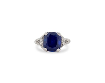 Platinum, Kashmir Sapphire, and Diamond Ring
