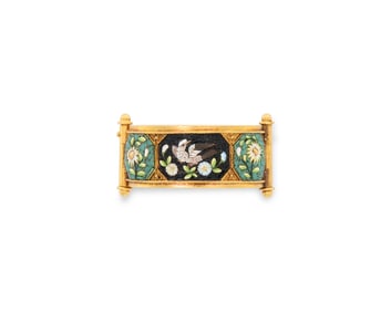 Etruscan Revival 18K Gold and Micromosaic Scarf Ring