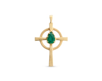 14K Gold and Emerald Cross Pendant