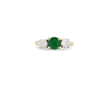 18K Gold, Emerald, and Diamond Ring