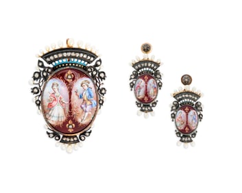 Silver-Topped-Gold, Enamel, Pearl, Diamond and Rock Crystal Suite