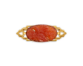 TIFFANY & CO. 14K Gold and Carnelian Brooch