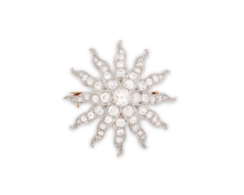 Platinum-Topped-Gold and Diamond Starburst Brooch