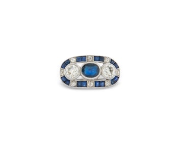 Platinum, Sapphire, and Diamond Ring