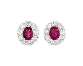14K Gold, Ruby, and Diamond Earclips