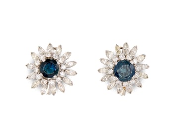 Platinum, Sapphire, and Diamond Earrings