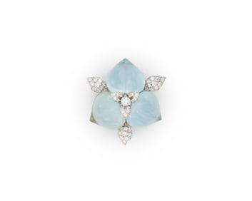 18K Gold, Diamond, and Chalcedony Brooch