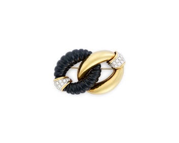 VAN CLEEF & ARPELS 18K Gold, Diamond, and Onyx Brooch