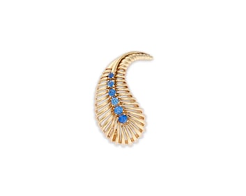 VAN CLEEF & ARPELS 14K Gold and Sapphire Brooch