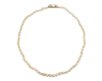 Natural Pearl, Cultured Pearl, and Diamond Necklace