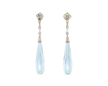 BLACK, STARR & FROST Platinum, Aquamarine, and Diamond Earclips