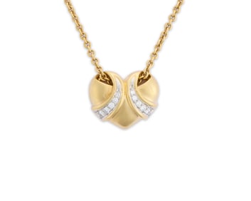 VAN CLEEF & ARPELS Platinum, 18K Gold, and Diamond Pendant Necklace