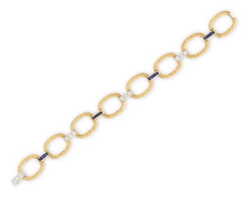 18K Gold, Diamond, and Sapphire Bracelet