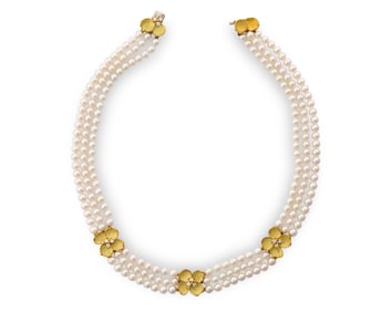 TIFFANY & CO. 18K Gold, Cultured Pearl, and Diamond Necklace