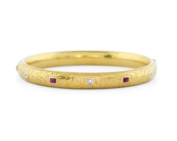 18K Gold, Diamond, and Ruby Bracelet