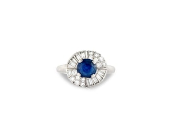 Platinum, Sapphire, and Diamond Ring
