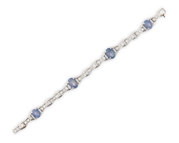 Platinum, Star Sapphire, and Diamond Bracelet