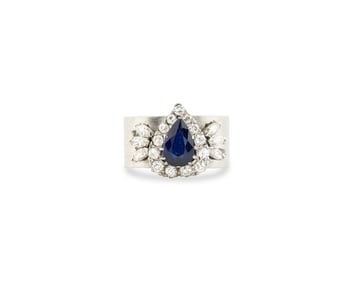 Platinum, Sapphire, and Diamond Ring