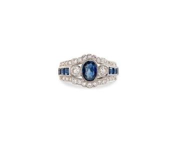 18K Gold, Sapphire, and Diamond Ring